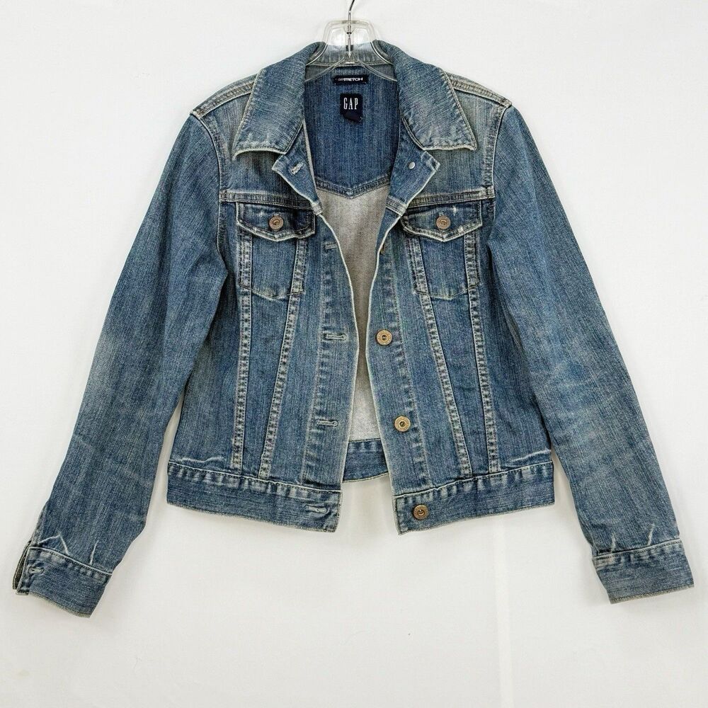 Gap Womens Stretch Denim Jean Jacket Y2K Size Small Vintage Trucker - Picture 11 of 16